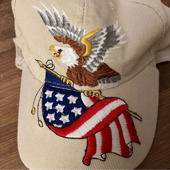 Patriotic Eagle American Flag Embroidered Beige Cap - Picture 3 of 6